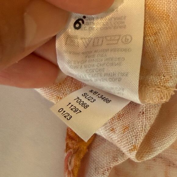 LOFT Linen One Shoulder Top Large NWT Floral Puff Sleeve Blouse Coastal Vacay - Picture 5 of 7